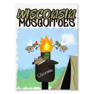 Wisconsin-Mücken-Cartoon - Camping mit Tiki Fotodruck
