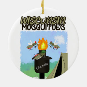 Wisconsin-Mücken-Cartoon - Camping mit Tiki Keramik Ornament