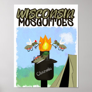 Wisconsin-Mücken Cartoon - Camping mit Tiki Poster