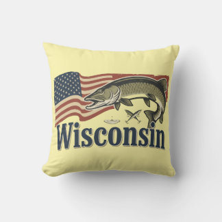 Wisconsin Muskellunge auf der amerikanischen Flagg Kissen