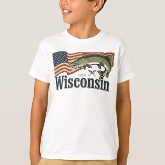 Wisconsin Muskellunge auf der amerikanischen Flagg T-Shirt