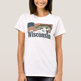 Wisconsin Muskellunge auf der amerikanischen Flagg T-Shirt