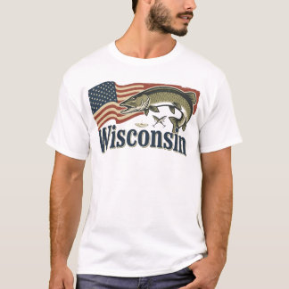 Wisconsin Muskellunge auf der amerikanischen Flagg T-Shirt
