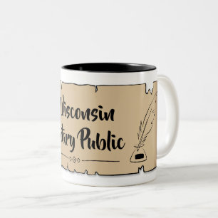 Wisconsin Notary Public Scroll Feather Quill Zweifarbige Tasse