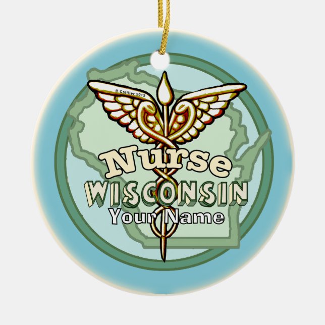Wisconsin Nurse Caduceus Keramik Ornament (Vorne)