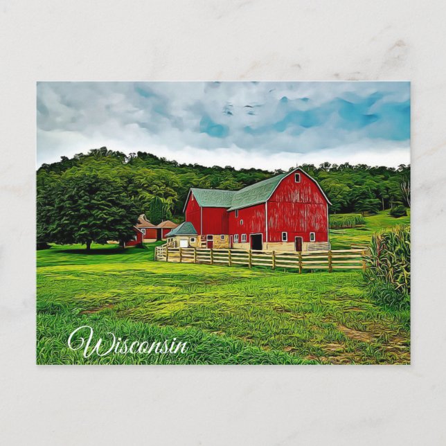 Wisconsin Red Barn Farm Landschaftlich View Postka Postkarte (Vorderseite)