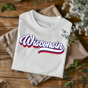 Wisconsin Rot Weiß & Blau Vintage-Script T-Shirt