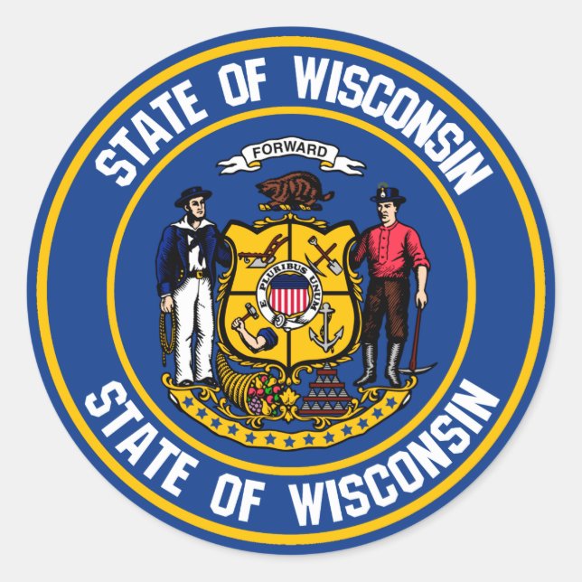 Wisconsin Round Emblem Runder Aufkleber (Vorderseite)