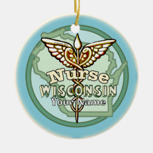 Wisconsin-Schwester-Caduceus Keramik Ornament