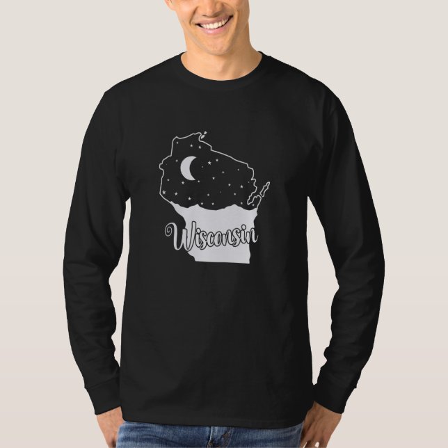Wisconsin Skyline in Map Outline USA T-Shirt (Vorderseite)