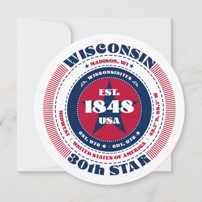 Wisconsin Staat Circular Typografy Flat Card (Vorderseite)
