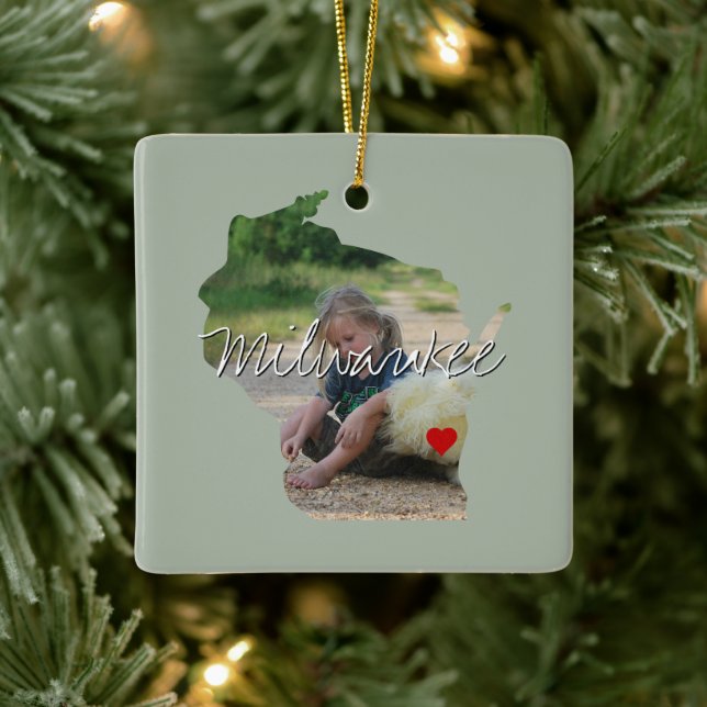 Wisconsin Staat Foto Einfügung und Ortsname Keramikornament (Baum)