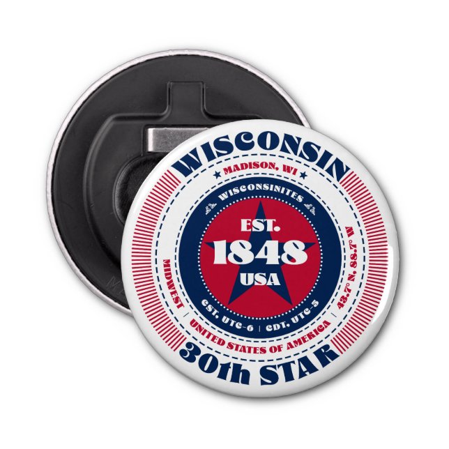 Wisconsin Staat Information Circle Flaschenöffner (Vorderseite)