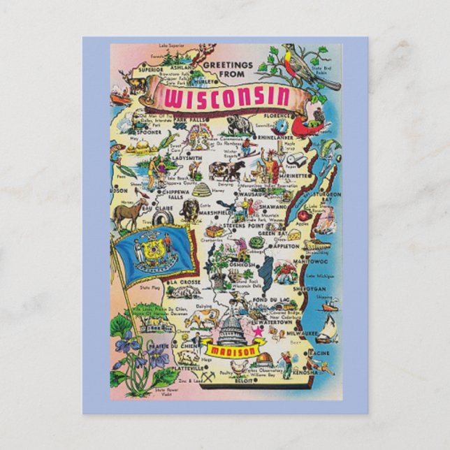 Wisconsin Staat Karte Postkarte (Vorderseite)