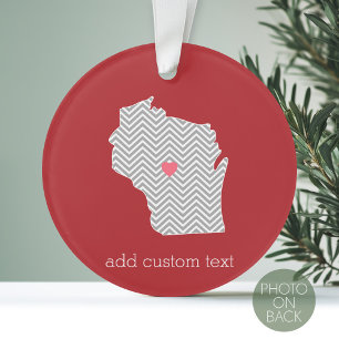 Wisconsin Staat Map mit benutzerdefiniertem Rotem Ornament