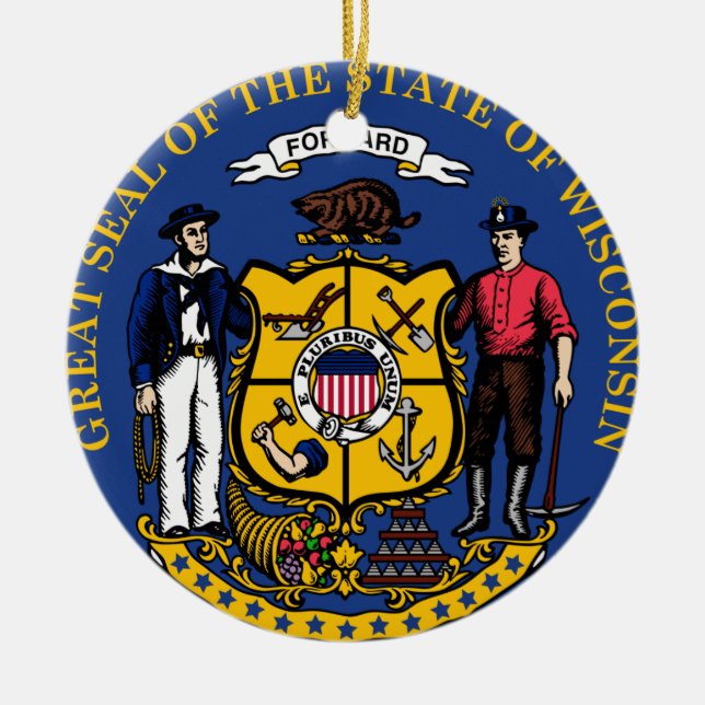 Wisconsin Staat Siegel Weihnachtsfeierlichkeiten Keramik Ornament (Vorne)