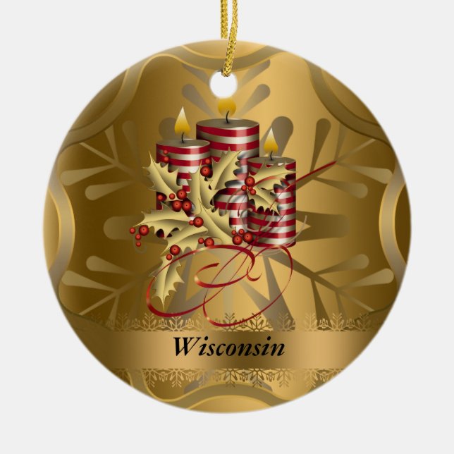 Wisconsin-Staats-Weihnachtsverzierung Keramikornament (Vorne)