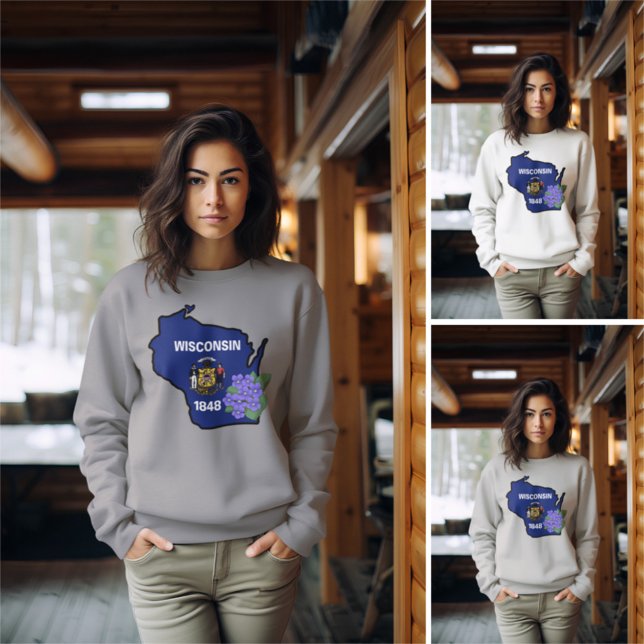 Wisconsin State Flag & Blume Common Blue Violet Sweatshirt (Von Creator hochgeladen)