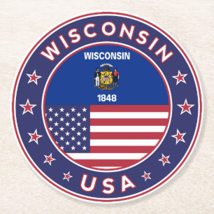 Wisconsin-T - Shirt Runder Pappuntersetzer