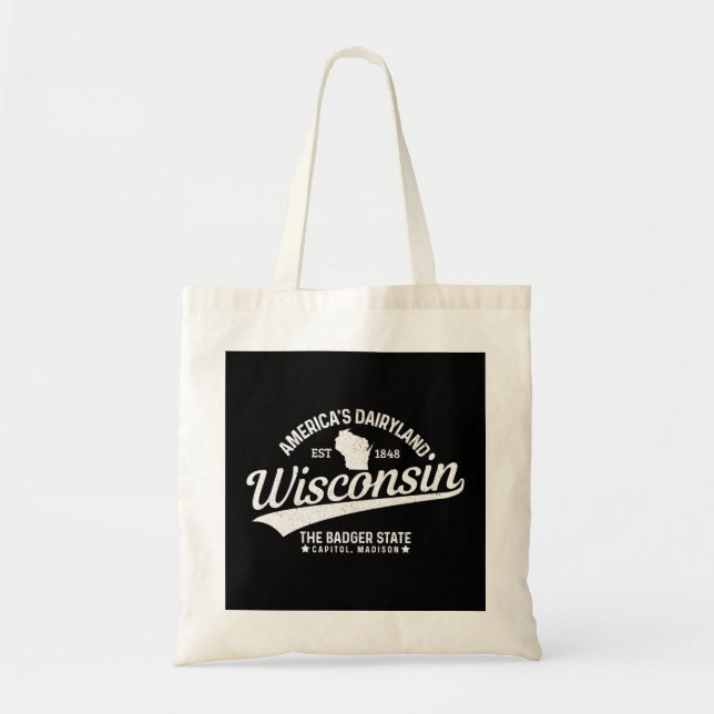 Wisconsin The Badger Staat EST 1848 Staat Kartenge Tragetasche (Vorne)