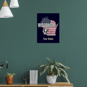 Wisconsin United Staaten Staat Map Vintag USA Poster