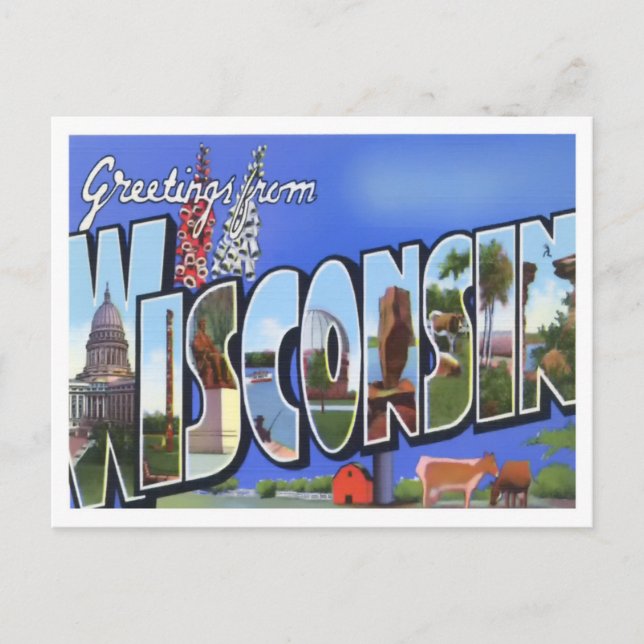 Wisconsin Vintag Big Letters Postcard Postkarte (Vorderseite)