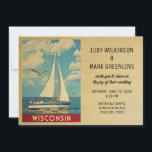 Wisconsin Wedding Invitation Sailboat Einladung<br><div class="desc">Dieses Vintage Wassersportzentrum Wisconsin Wedding Invitation verfügt über ein Segelboot mit Möwen im Flug und einen wunderschönen blauen Puffwolkenhimmel. Matching Save the Data,  RSVPs and Insert cards are here (Phrase könnte geschnitten werden,  kopieren Sie bis zum Ende der Nummer "... 516"): https://www.zazzle.com/collections/119019904125157516</div>