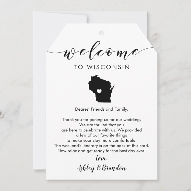 Wisconsin Wedding Welcome Tag, Letter & Tour (Vorderseite)