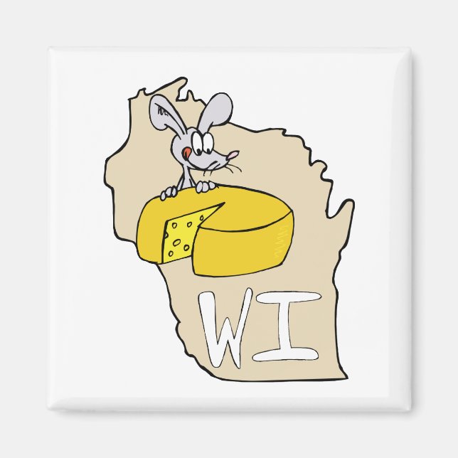 Wisconsin WI Map & Cheese Mouse Cartoon Art Magnet (Vorne)