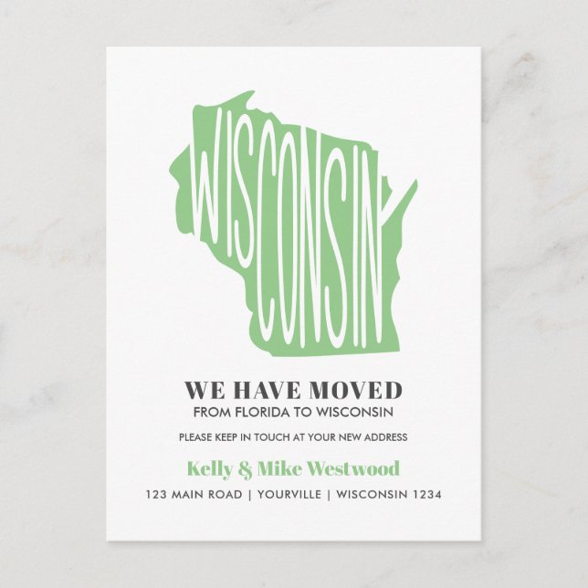 WISCONSIN Wir haben neue Adresse New Zuhause Postc Postkarte (Vorderseite)