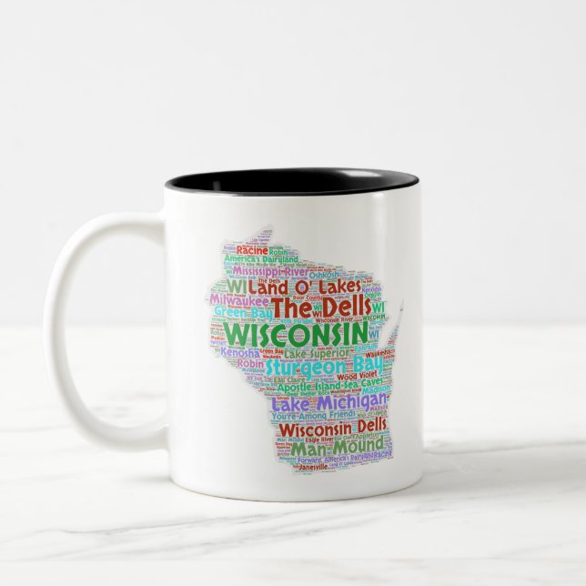 Wisconsin-Wort-Wolke Zweifarbige Tasse (Links)