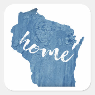 Wisconsin Zuhause Holzmaserung Quadratischer Aufkleber