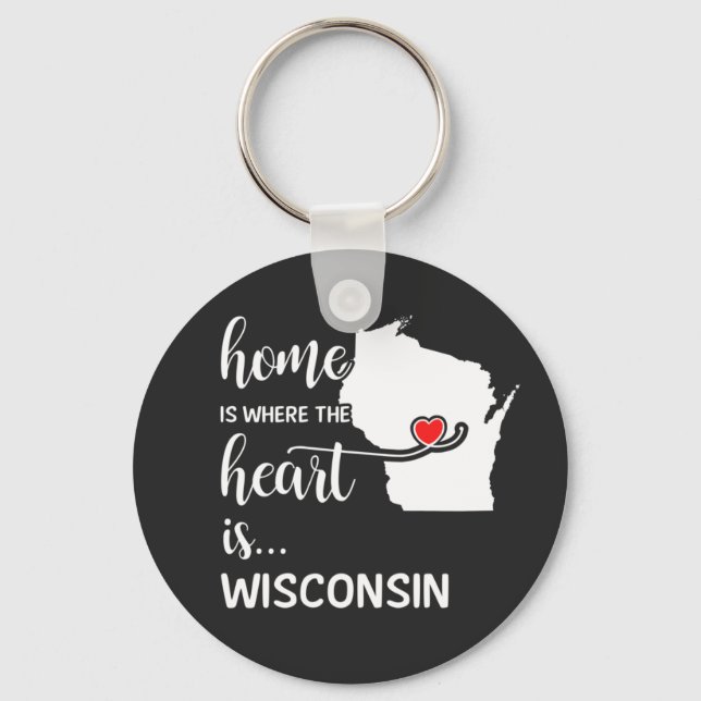 Wisconsin Zuhause ist das Herz Schlüsselanhänger (Vorderseite)