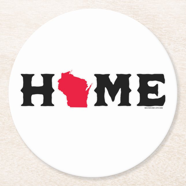 Wisconsin Zuhause Runder Pappuntersetzer (Vorderseite)