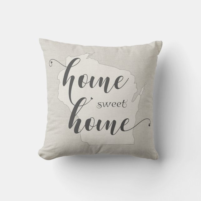 Wisconsin - Zuhause Sweet Zuhause burlap look Kissen (Vorderseite)