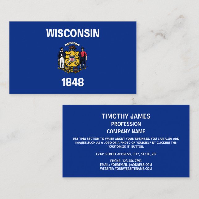 Wisconsinite Flag, Fahne von Wisconsin Visitenkarte (Vorne/Hinten)