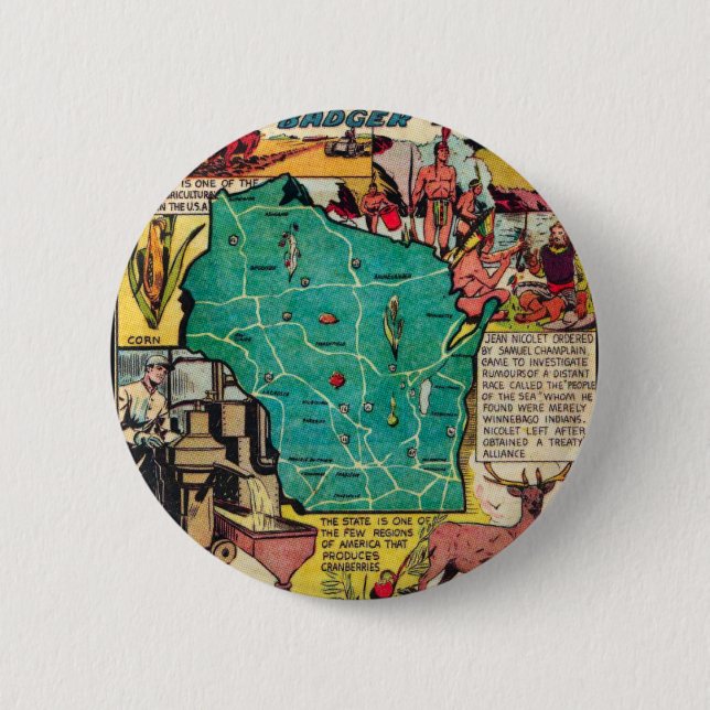 Wisconsinkarte und -tatsachen button (Vorderseite)