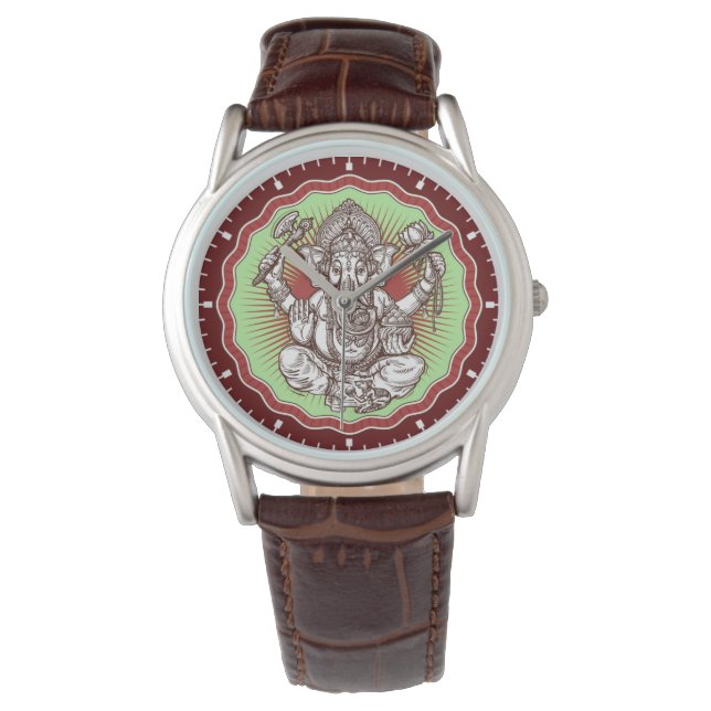 Wisdom Ganapati Indien Hindu Lord Ganesha Elephant Armbanduhr (Vorderseite)