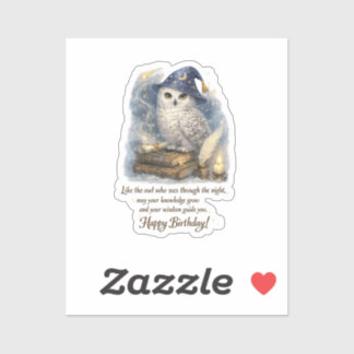 Wisdom Knowledge Snow Owl Happy Birthday  Stickers Aufkleber
