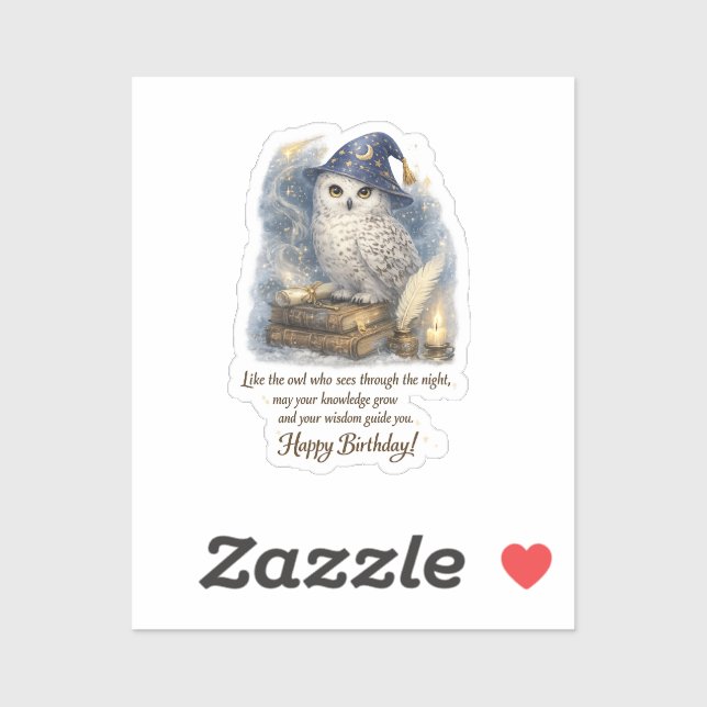 Wisdom Knowledge Snow Owl Happy Birthday  Stickers Aufkleber (Blatt)