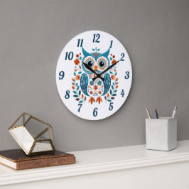 Wise Blue Owl Skandinavien Folklore Art Große Wanduhr