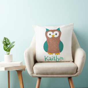 Wise Brown Blue Owl Bird Schlafzimmer Personalisie Kissen
