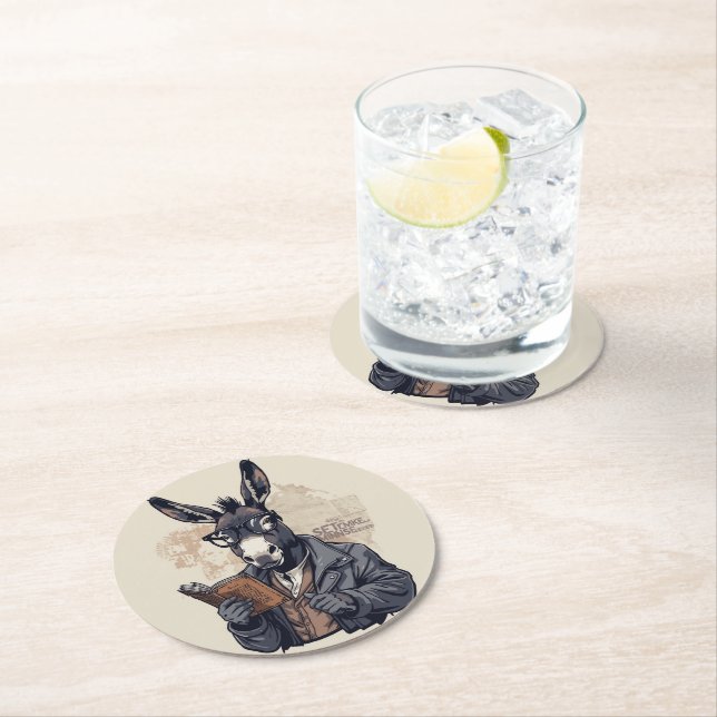 Wise Donkey — Coaster Set Runder Pappuntersetzer (Vor Ort)