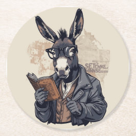 Wise Donkey — Coaster Set Runder Pappuntersetzer