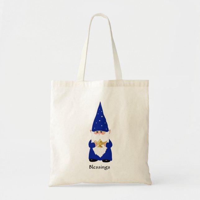 Wise Gnome in Blau mit Lampe verkleidet Tragetasche (Vorne)