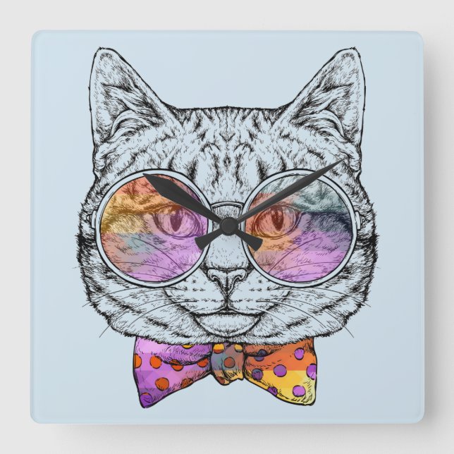 Wise Kitty Kat Quadratische Wanduhr (Vorderseite)