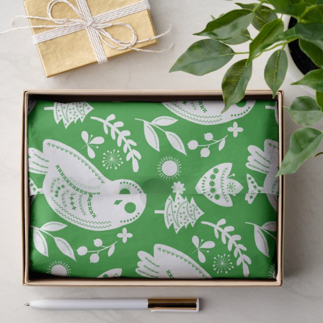 Wise Owl Folk Art Green Holiday Seidenpapier (Geschenk)