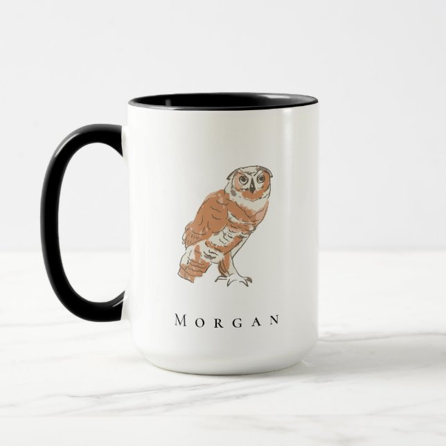 Wise Owl Illustration Personalized Name Custom Tasse (Links)