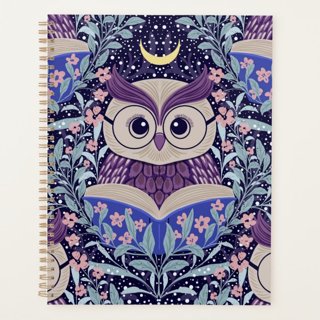 Wise Owls Under the Moonlit Sky im Wald Planer (Vorderseite)
