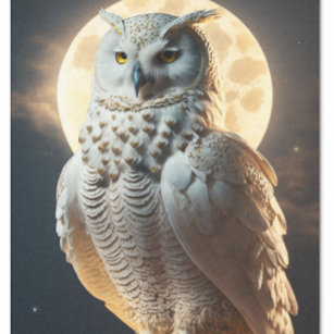 Wise white owl under the Moonlight Seidenpapier